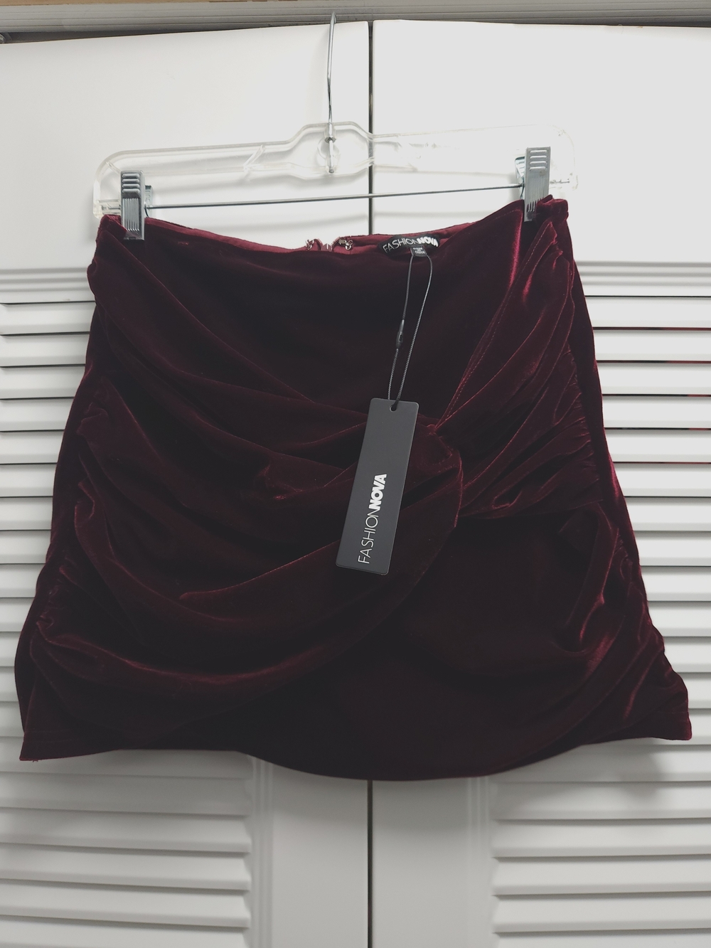 Fashion Nova Burgundy Velvet Draped Mini Skirt